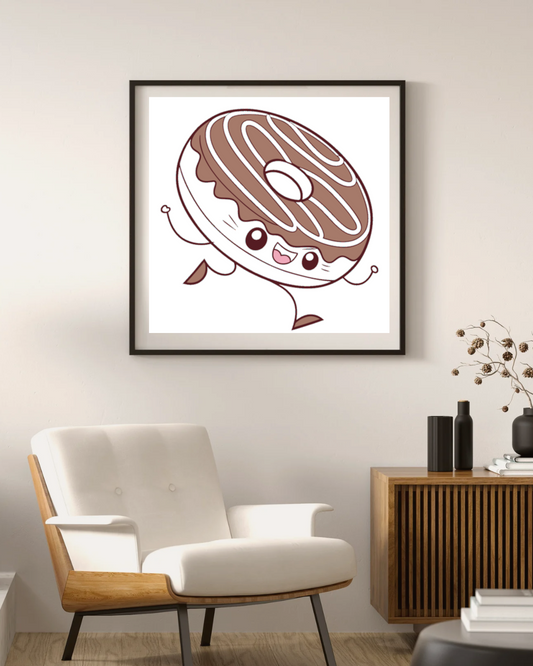 Cadre orné d'une icône de donut kawaii joyeux pour une touche déco amusante