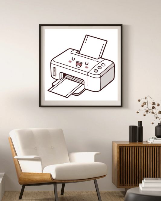 Cadre minimaliste avec une imprimante stylisée pour un bureau moderne