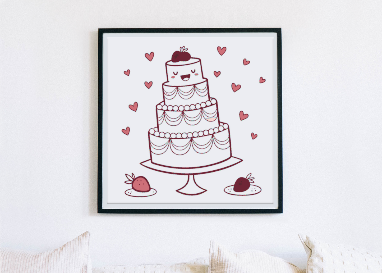 Cadre avec illustration de gâteau, ajout déco pour intérieur romantique