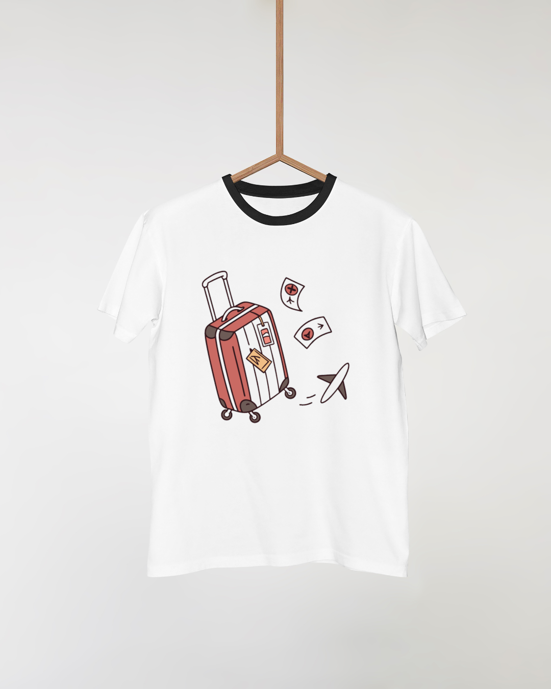 T-shirt avec valise en mouvement design moderne vibrant thème voyage