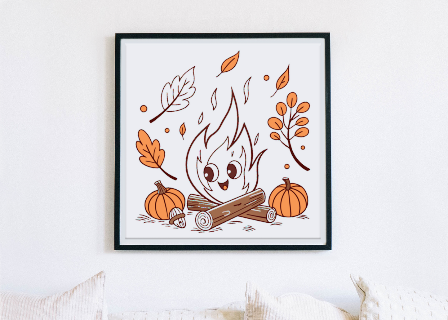 Cadre décoré d'une flamme joyeuse aux teintes automnales pour un intérieur cozy