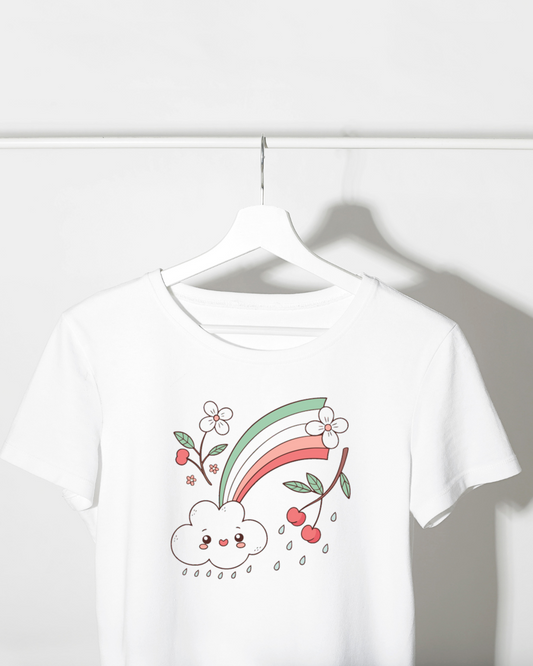 T-shirt avec motif kawaii nuage joyeux coloré ambiance printanière