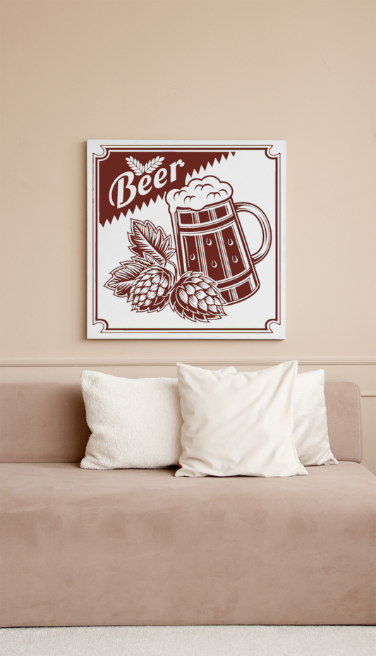 Cadre avec affiche bière rétro, ajout unique sur un mur.