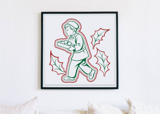 Cadre vintage avec enfant joyeux et pommes apportant une touche festive