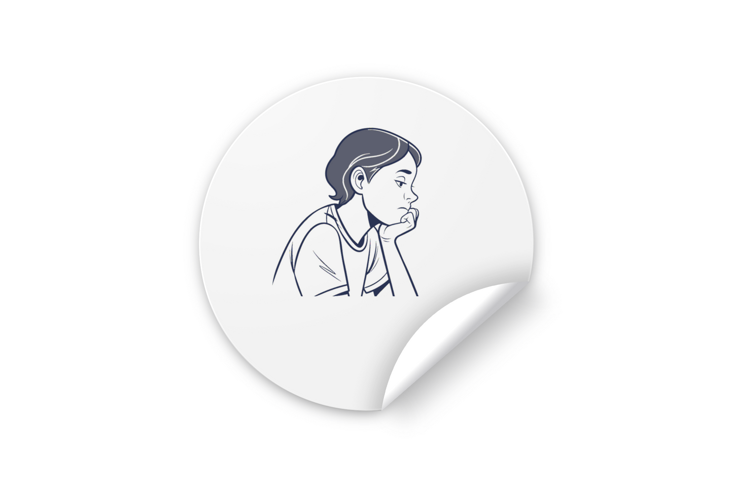 Sticker avec enfant pensif stylisé pour un moment de réflexion contemplatif