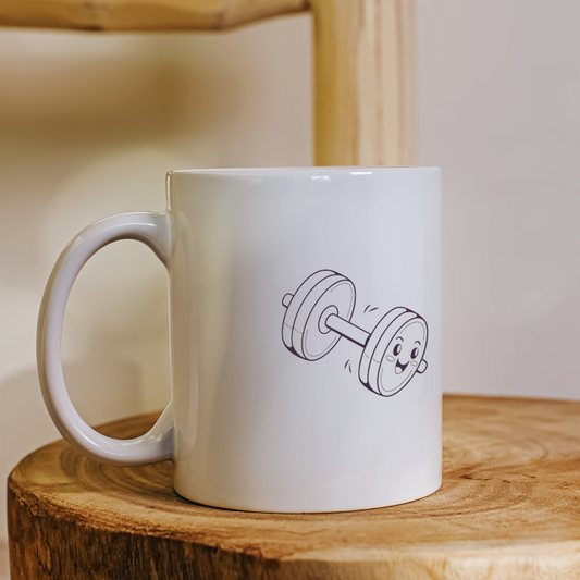 Mug avec un haltère kawaii souriant pour une touche fitness fun