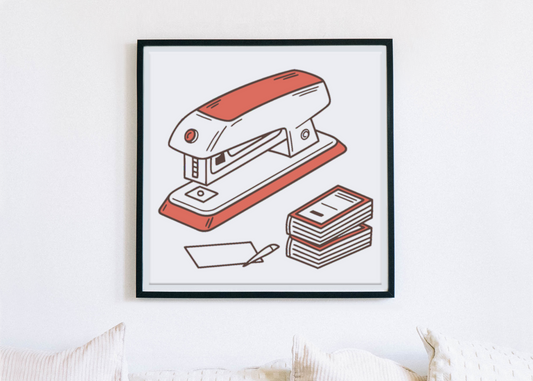 Cadre avec agrafeuse rétro dessinée style doodle pour bureau créatif