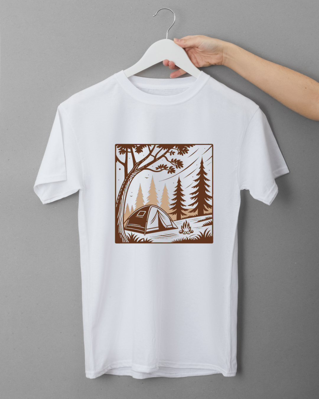 Design rétro camping imprimé sur t-shirt aventure