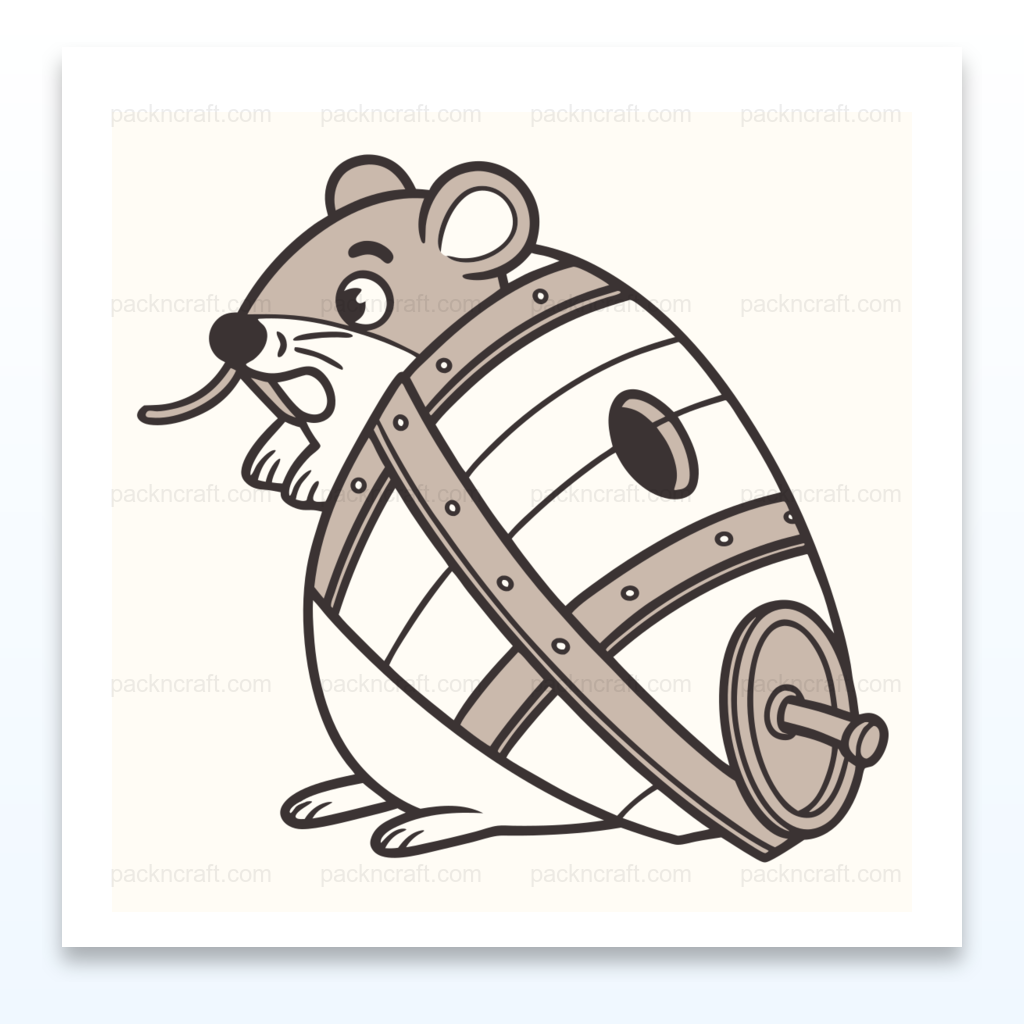 Illustration de souris espiègle dans un tonneau, style SVG vintage, pour décorations et projets DIY.