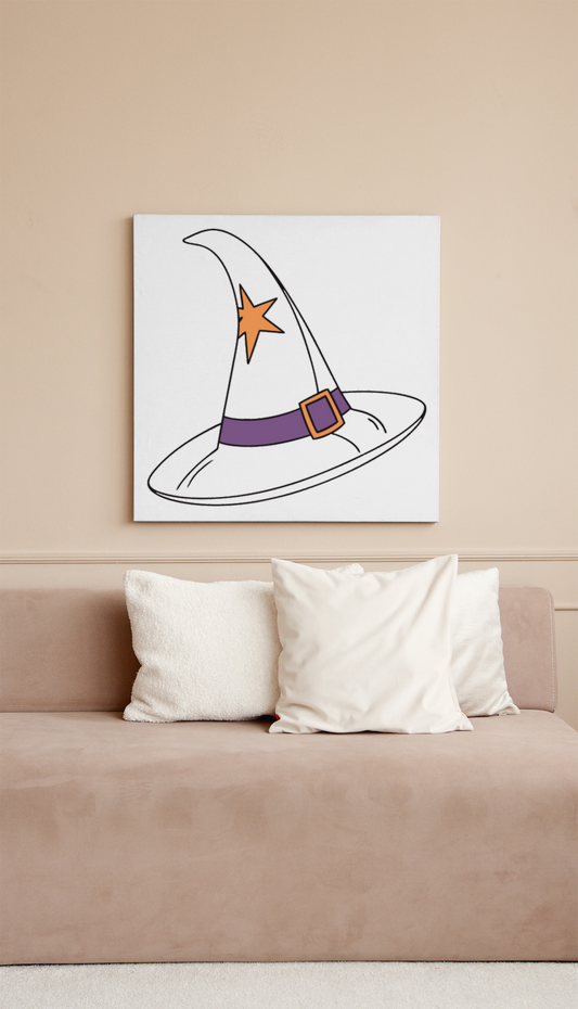 Cadre affichant un motif de chapeau mystique aux étoiles, idéal pour décoration intérieure