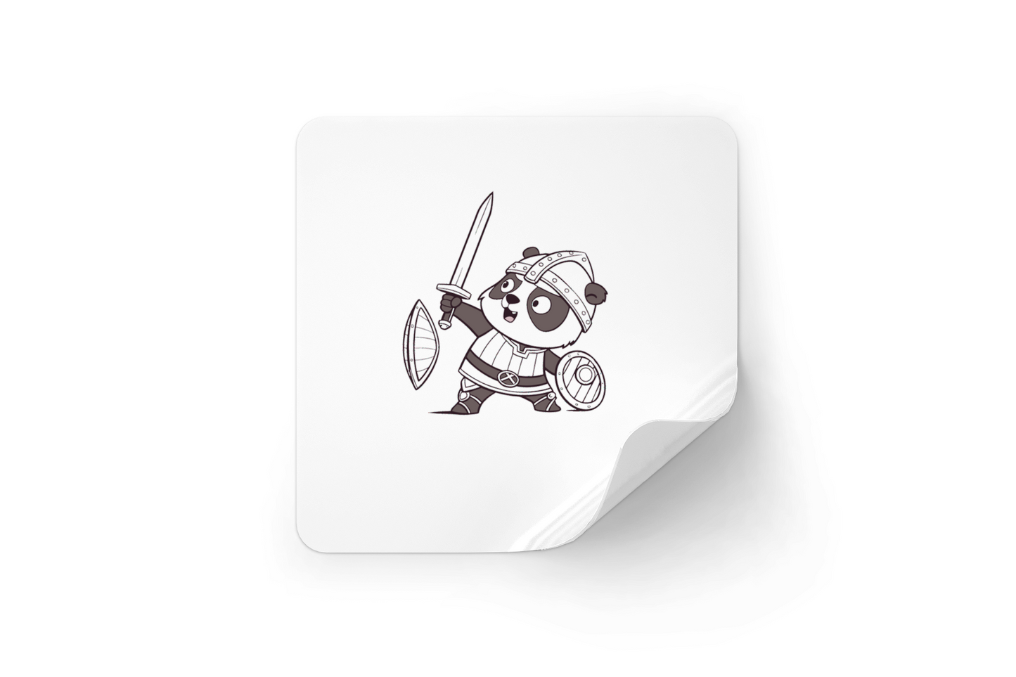 Sticker fantaisie avec un panda en tenue de chevalier, style numérique ludique