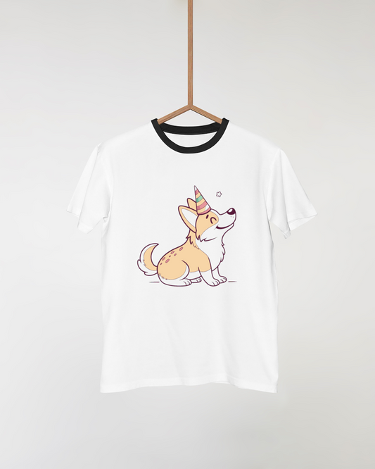 T-shirt avec un corgi joyeux dans un style coloré pour un look festif et unique
