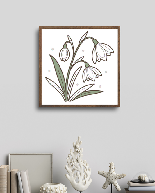 Cadre décoratif avec perce-neige délicat en style pastel pour une ambiance printanière