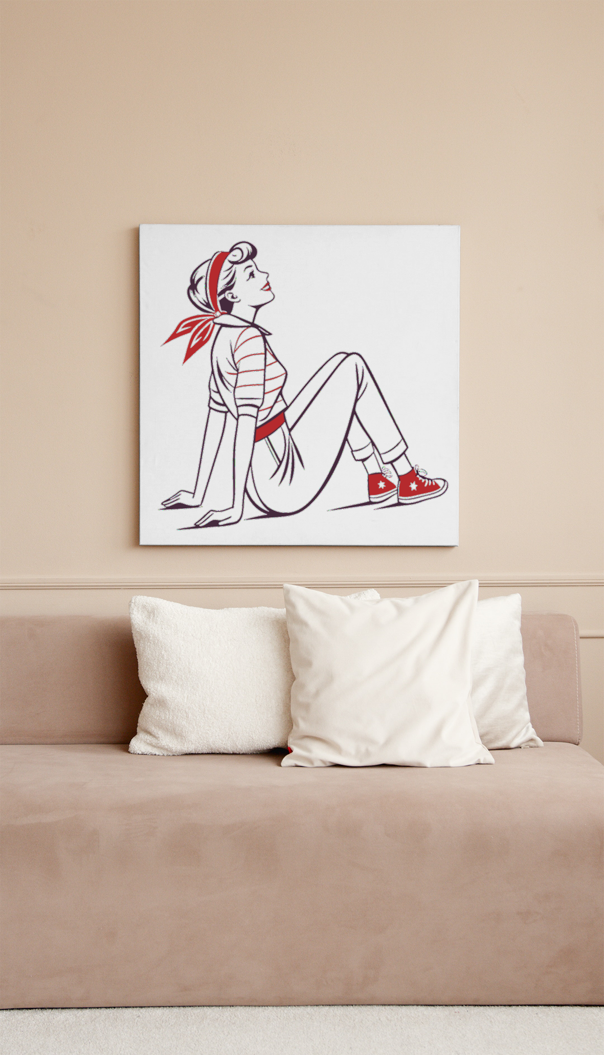 Cadre décoratif avec pin-up rétro, accentue un intérieur vintage.