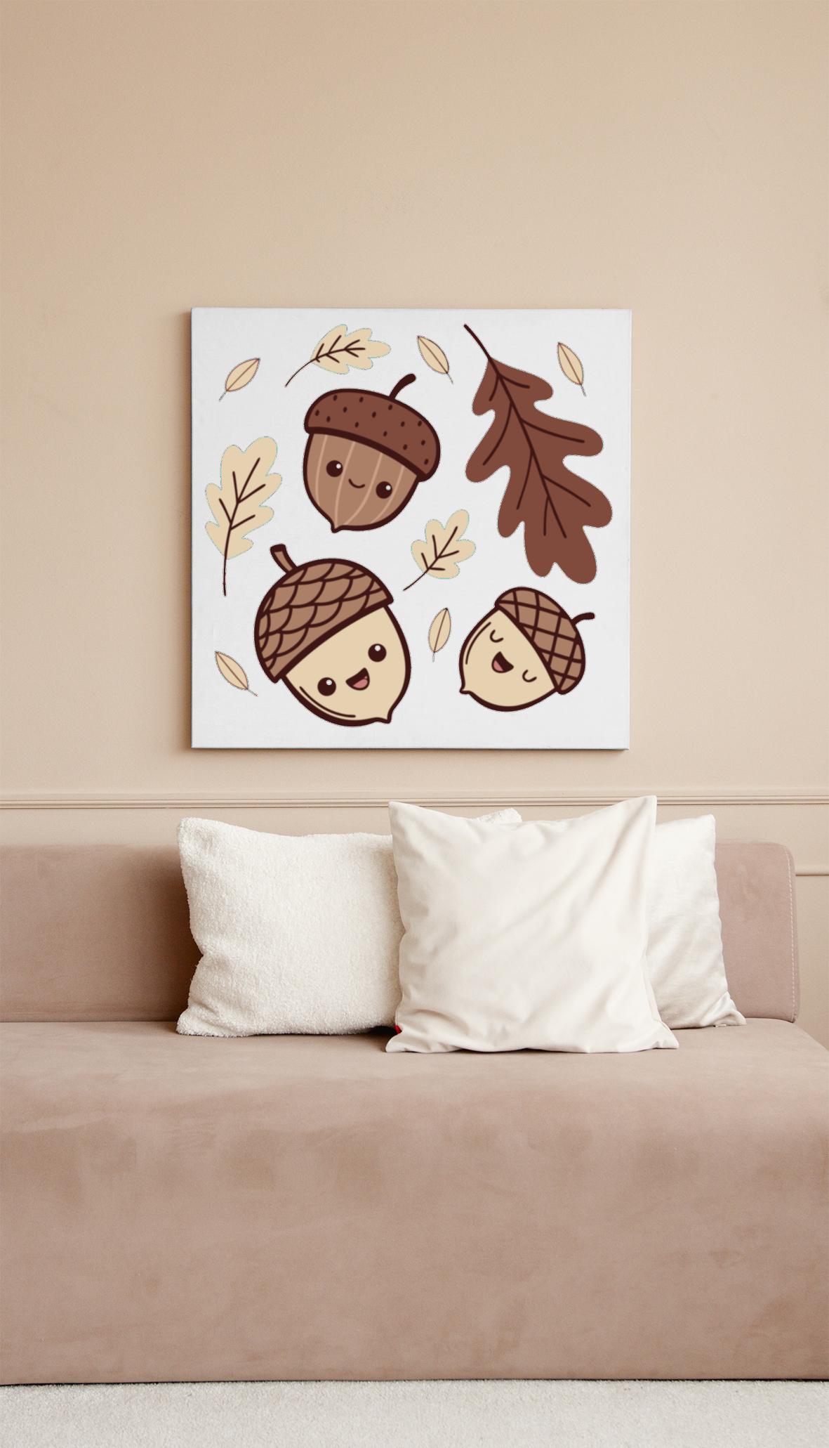 Cadre avec doodle relaxant de glands souriants pour une ambiance automnale paisible