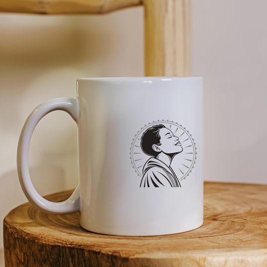 Mug avec motif spirituel et design apaisant dans des tons doux et lumineux