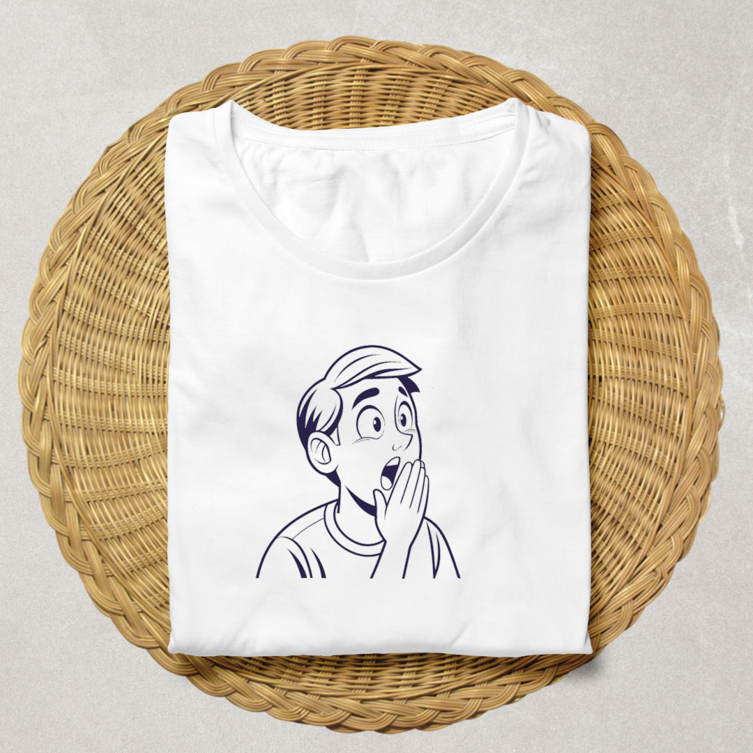 T-shirt avec dessin minimaliste d'un garçon au regard étonné et expressif