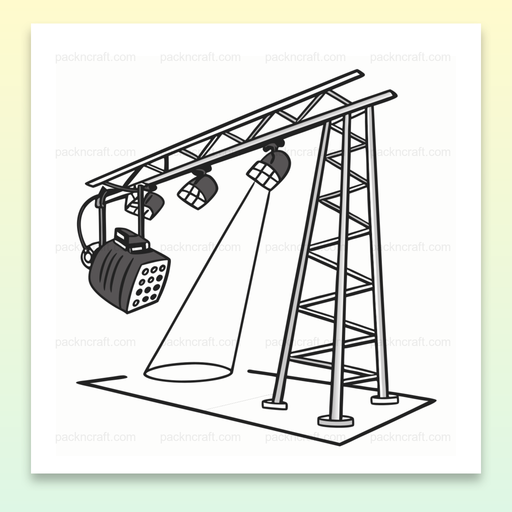 Illustration d'un éclairage de théâtre pour déco et projets créatifs, Mise en scène de projecteurs de théâtre, design encadré, Sticker projecteurs de scène, idéal pour supports variés, Graphique de projecteurs sur mug, style original, T-shirt avec design de projecteurs, un look unique