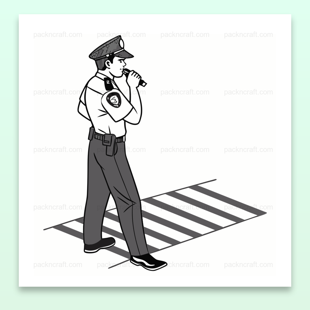 Policier au Sifflet | SVG Élégant Noir & Blanc | Traversée Sûre