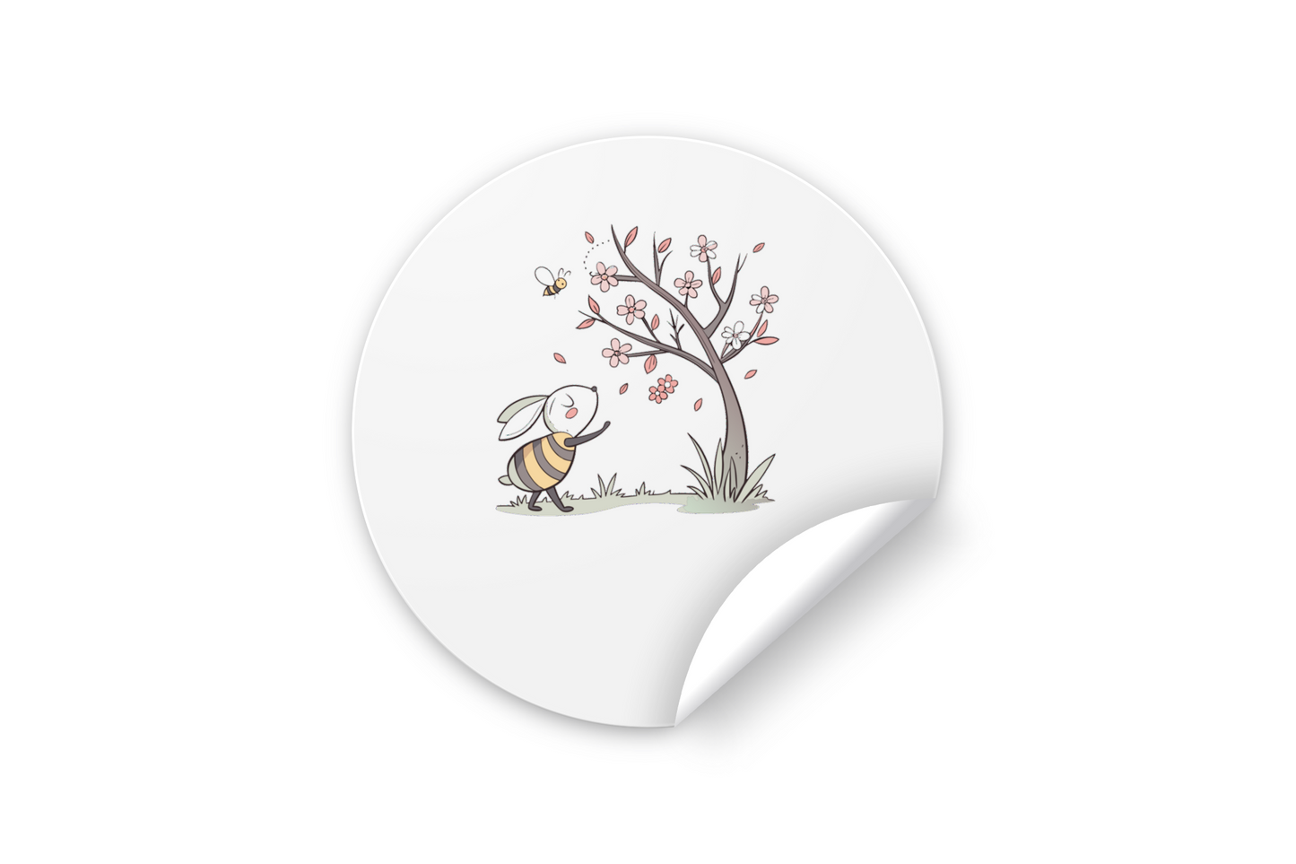 Sticker printemps avec lapin sous arbre en pastel style floral