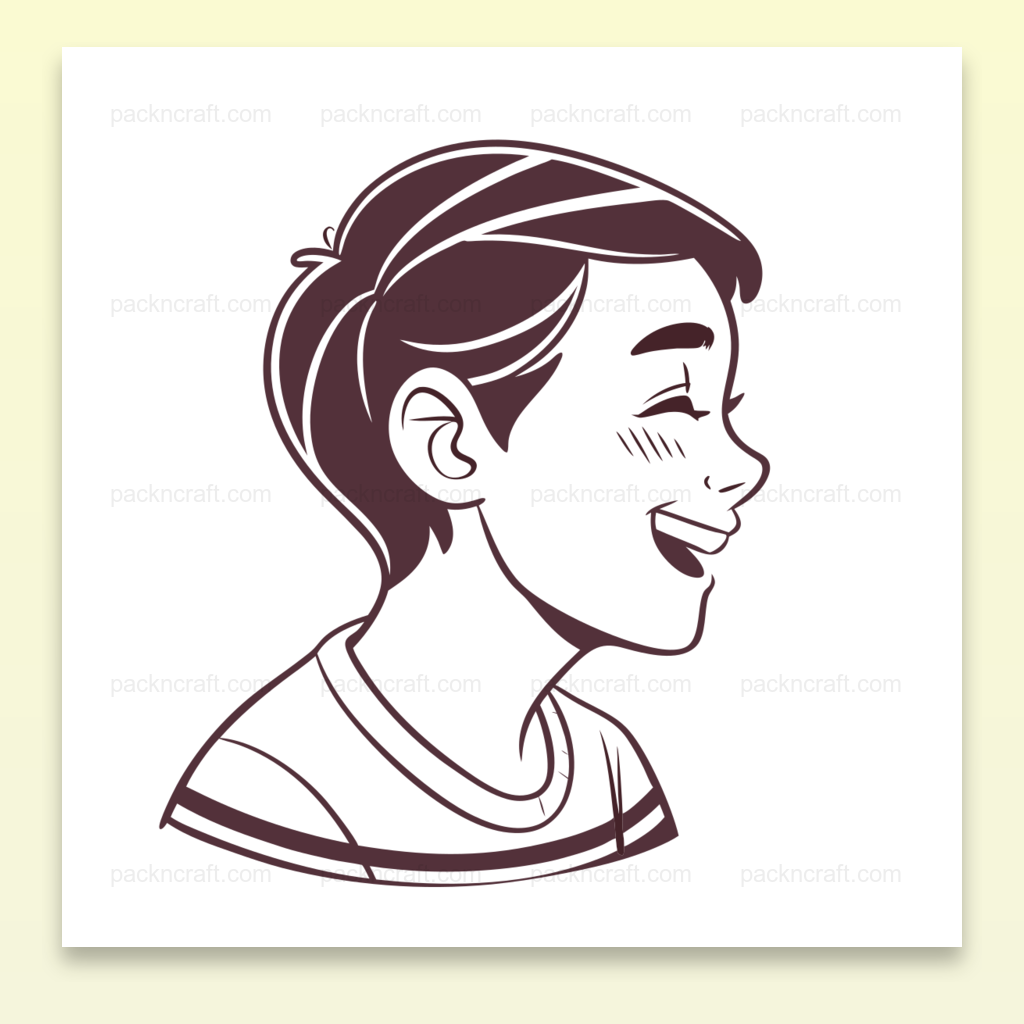 Illustration monochrome d'un garçon riant, idéale pour stickers et décoration.