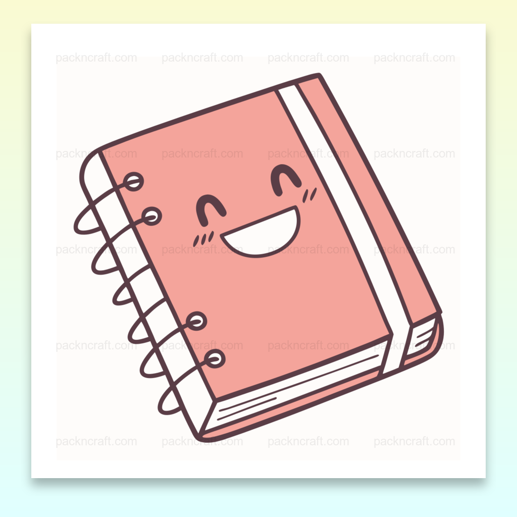 Illustration d'un cahier joyeux en pastel, idéale pour papeterie et DIY