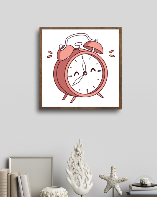 Cadre décoratif au design cartoon, iconographie de réveil joyeux et temps mignon