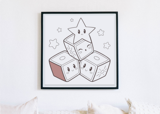 Charmant cadre avec design étoile et blocs kawaii.