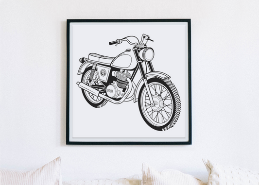 Illustration de la Montesa Impala encadrée avec un style rétro.