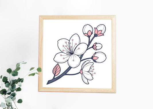 Cadre élégant avec fleur Sakura en éclosion dans un style botanique raffiné