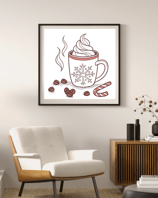 Cadre festif avec dessin chocolat chaud créé pour une ambiance hivernale chaleureuse