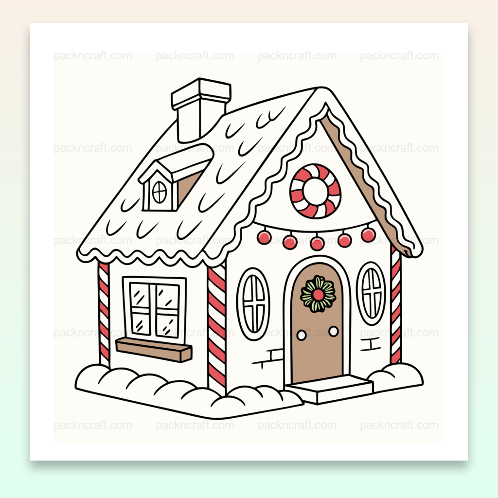 Illustration d'une maison de pain d'épices décorative, idéale pour projets de Noël