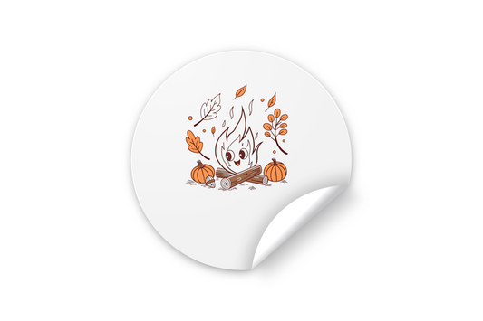 Autocollant flamme d'automne sur fond cozy chaleureux et décoratif