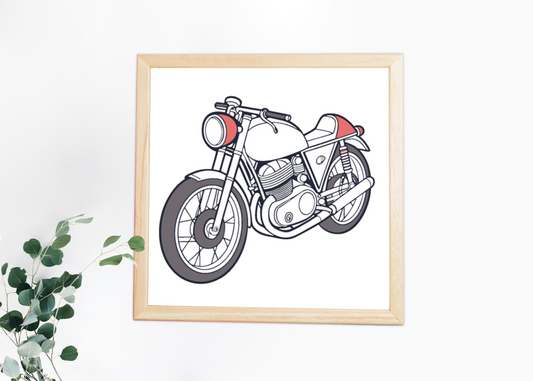 Illustration vintage Egli Vincent 70s, parfaite pour impression encadrée.
