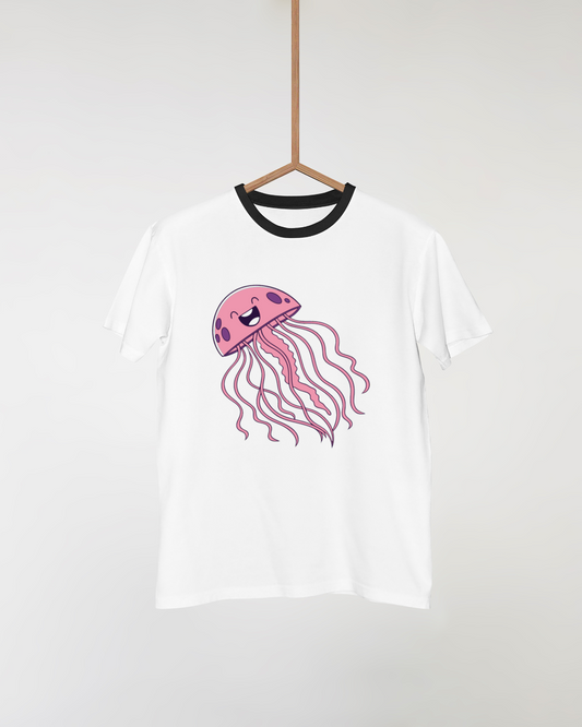 T-shirt amusant avec une méduse souriante sur fond marin