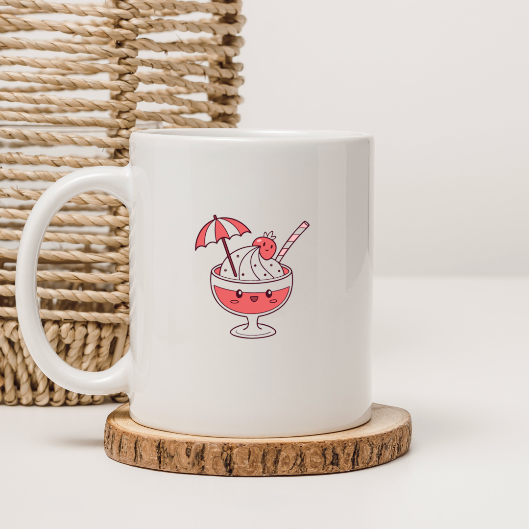 Mug orné d'un sundae joyeux et coloré avec des accents kawaii minimalistes