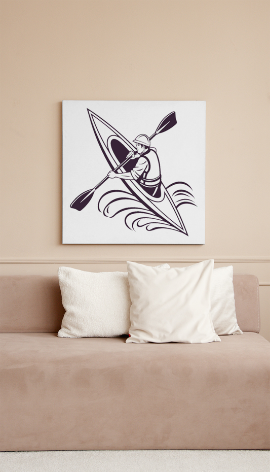 Cadre décoratif montrant un kayakiste dynamique sur thème aquatique