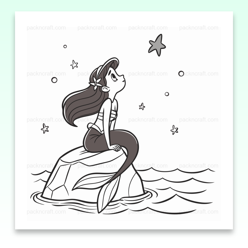 Illustration SVG de sirène rêveuse assise, parfaite pour DIY et décoration marine.