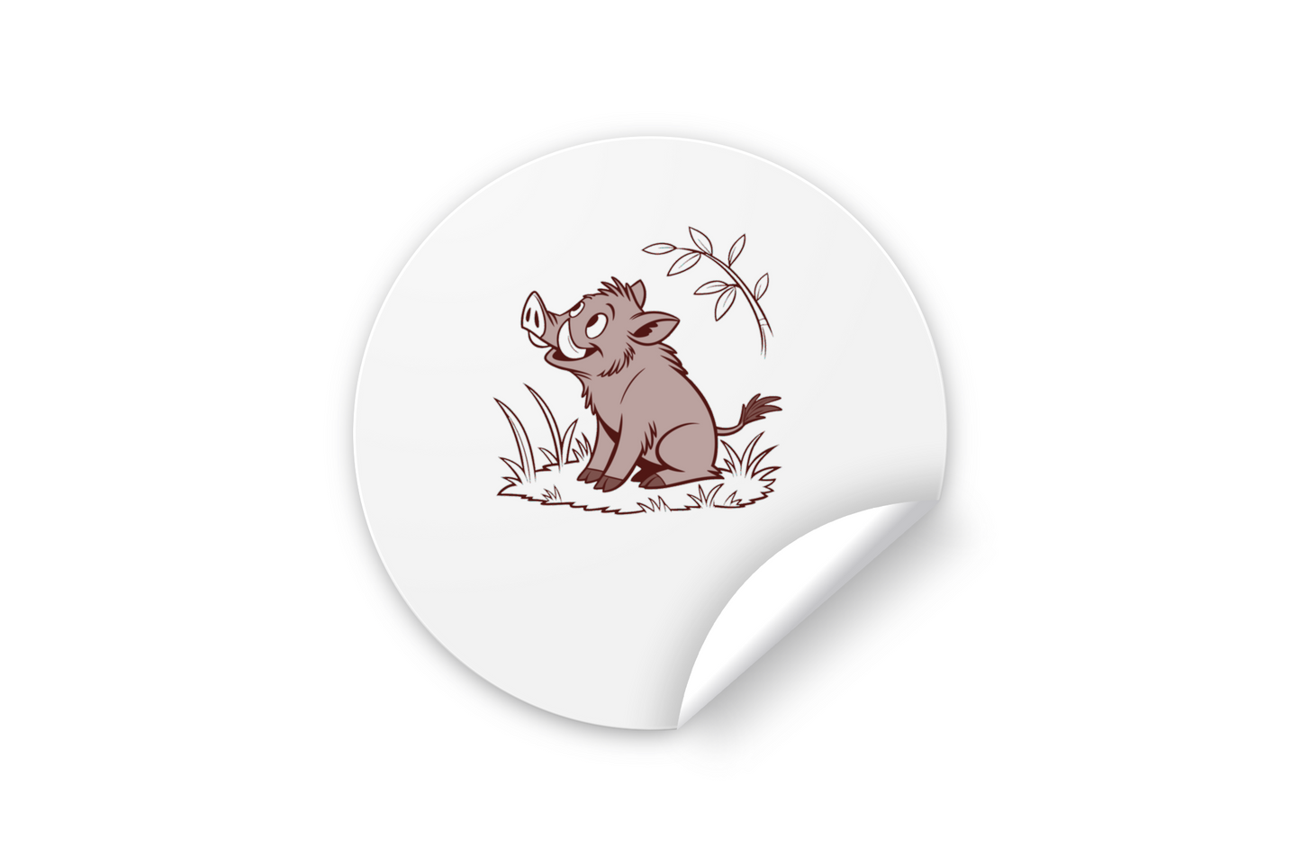Sticker représentant un sanglier joyeux en style monochrome dans les herbes de la forêt