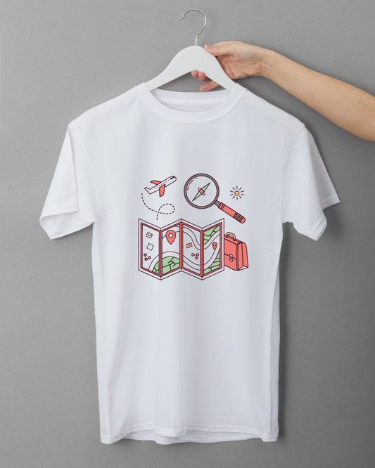 T-shirt avec une icône doodle sur le thème du voyage pour les amateurs d'exploration aérienne