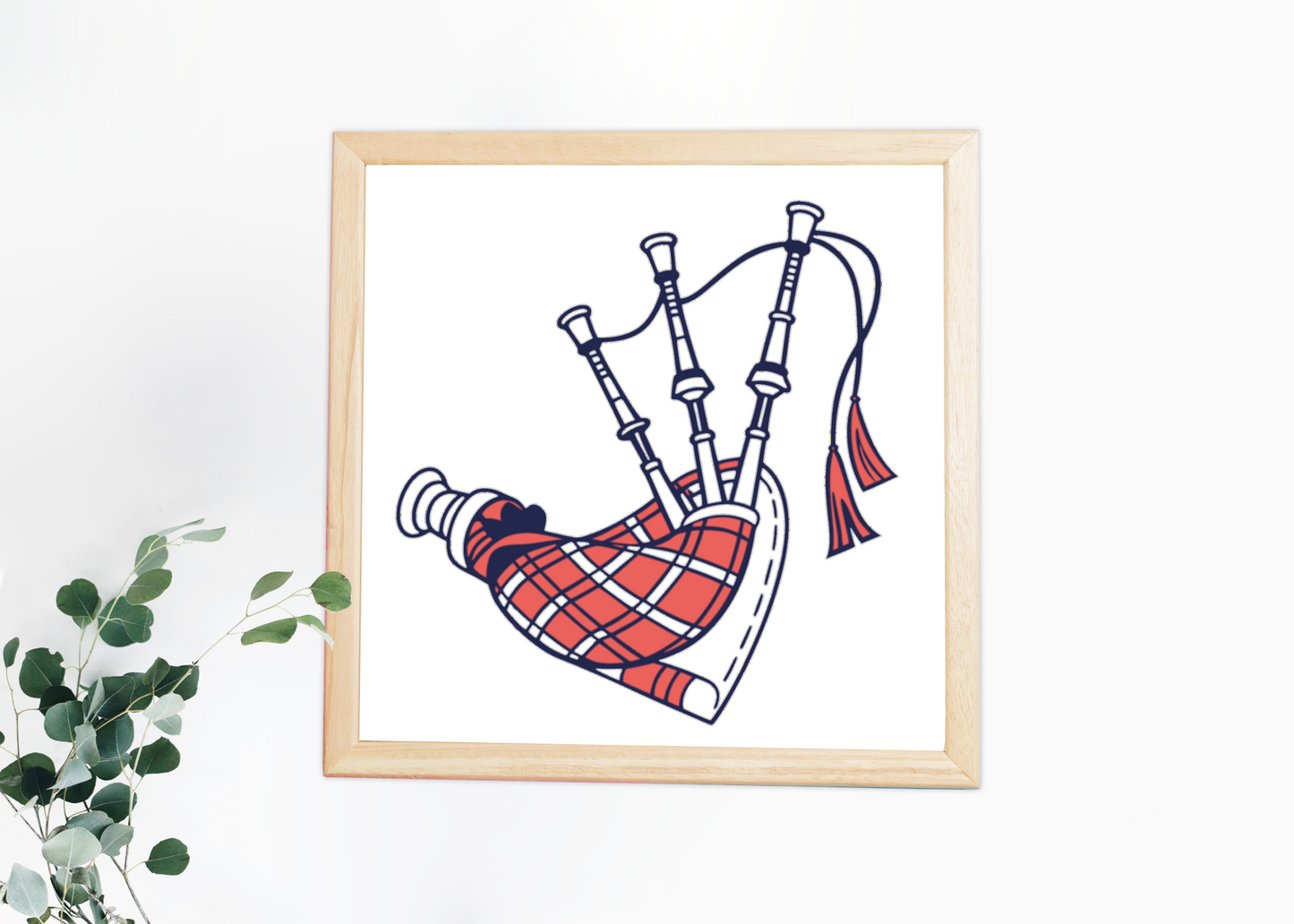 Cadre décoratif avec icône de cornemuse festive pour une touche musicale artisanale