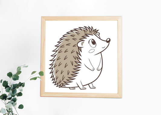 Cadre avec hérisson curieux sur fond forestier estil cartoon