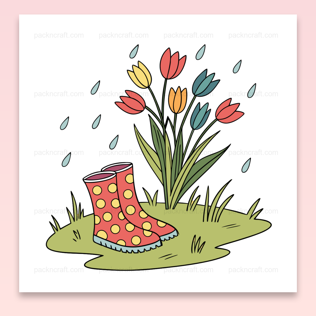 Illustration de bottes colorées sous la pluie avec des fleurs pour projets DIY