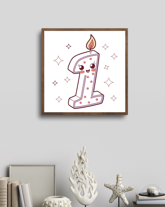 Illustration murale bougie kawaii parfaite pour décorations enfantines.