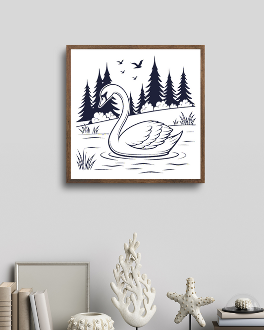 Cadre avec un cygne stylisé évoquant la tranquillité en pleine nature