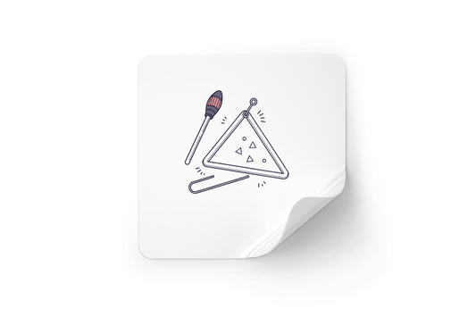 Sticker avec tambourin coloré sur fond minimaliste et motif musical vibrant