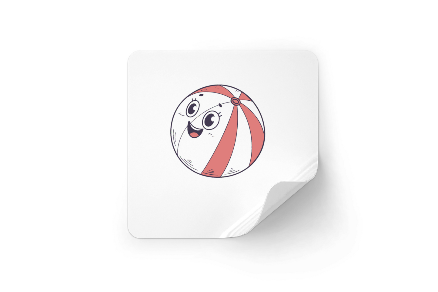 Sticker amusant avec balle de plage joyeuse sur thème estival et style dessin