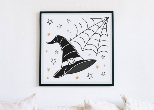 Cadre mystique avec chapeau de sorcière pour une déco d’Halloween effrayante