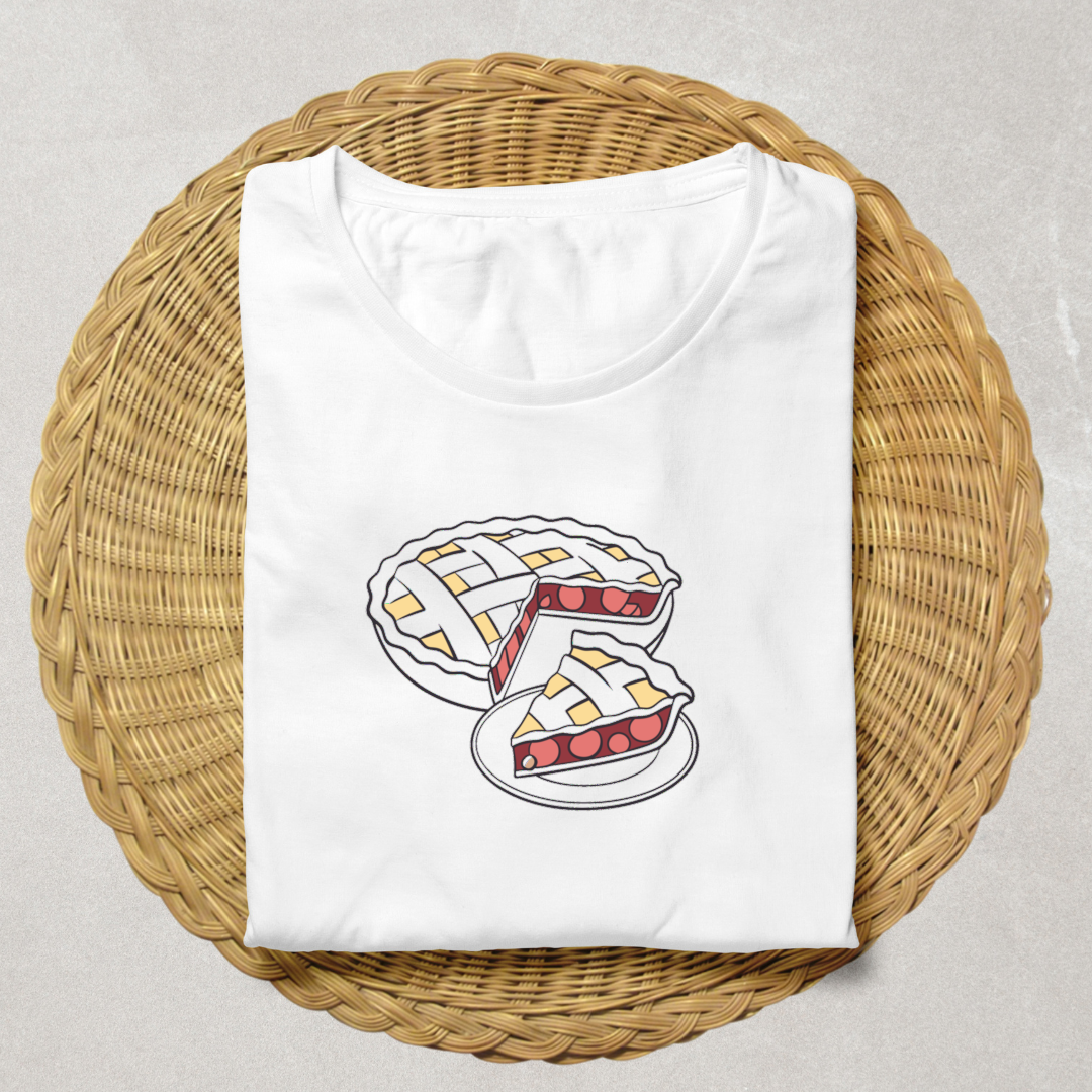 T-shirt avec motif coloré de tarte aux cerises tranchée pour les amateurs de cuisine