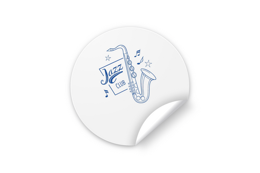 Sticker club de jazz rétro avec saxophone, idéal papeterie